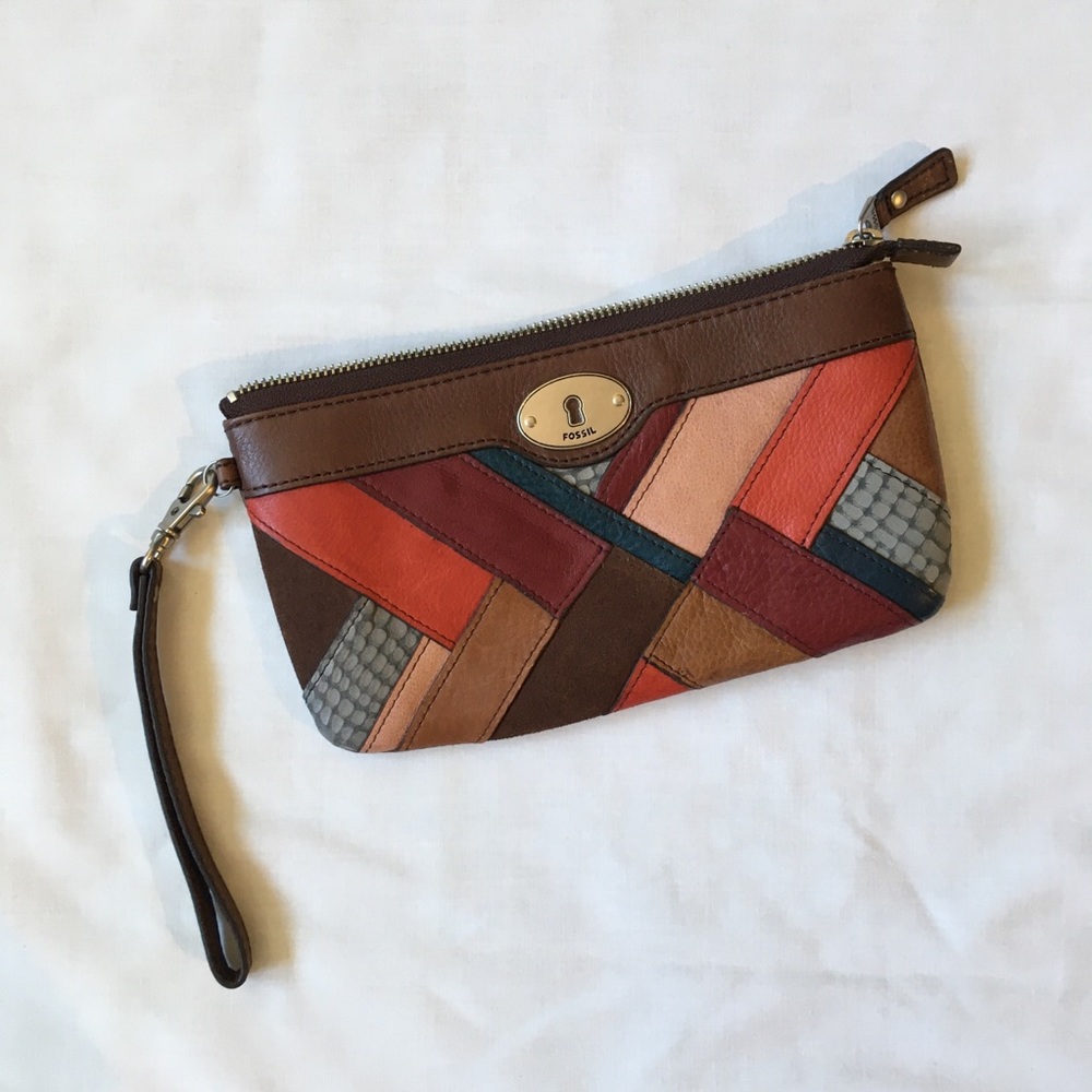 Fossil Maddox Dark Patchwork Clutch Wallet - NWT